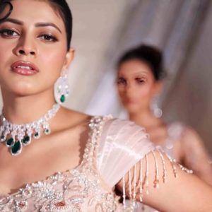 Blush Pink Embellished Designer Gown with Beaded Sleeves