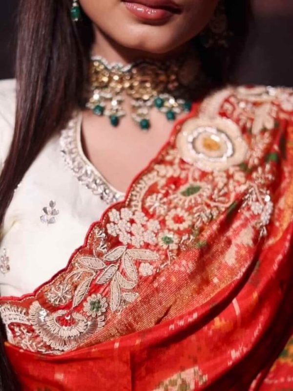 Red Banarasi Silk Saree with Intricate Zari & Embroidery Border