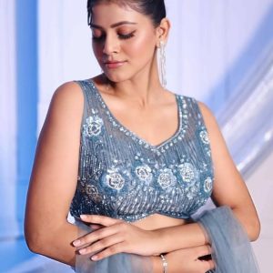 Dusty Blue Sequin Embroidered Net Lehenga Set