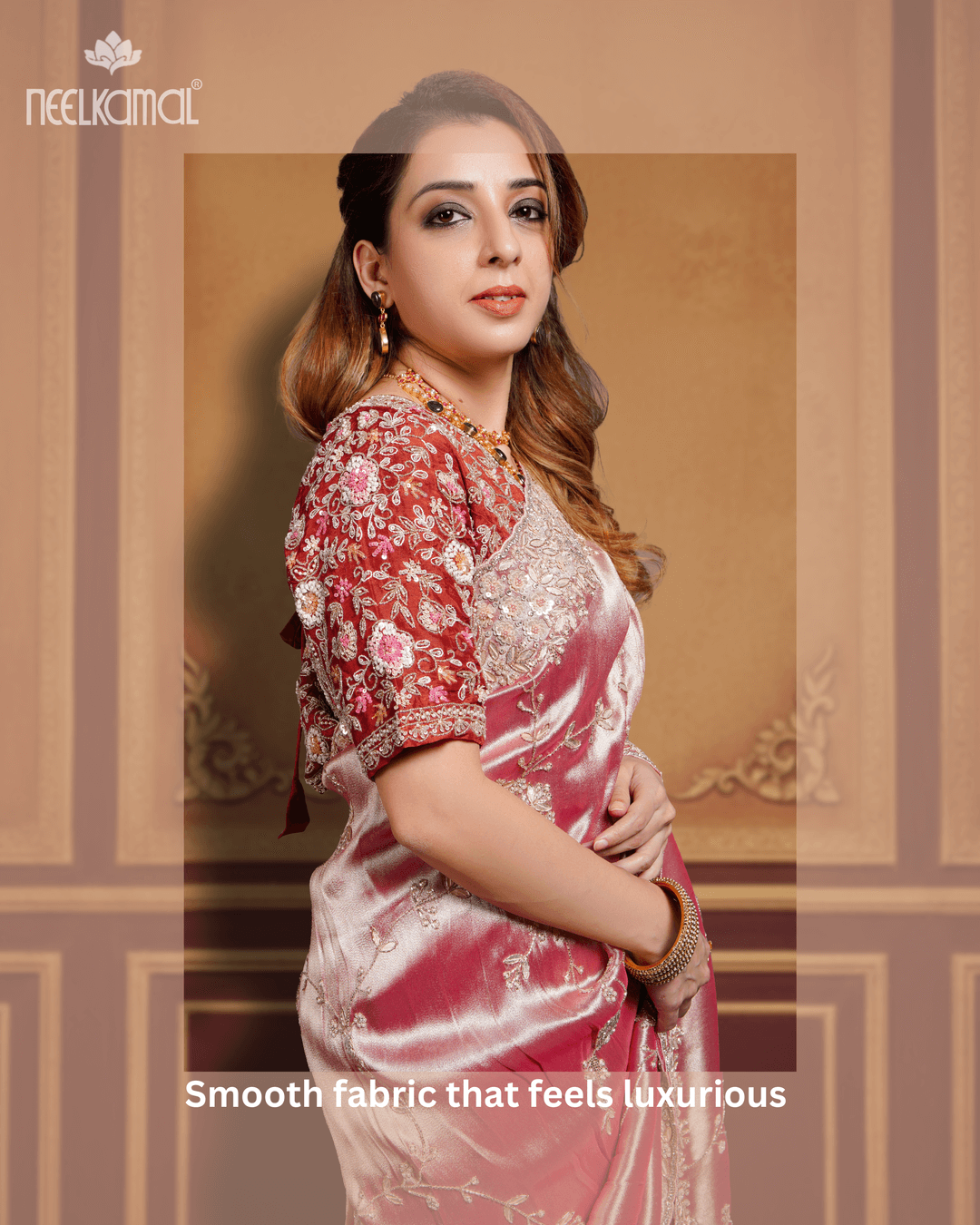 Neelkamal - Heavy Handwork Tissue Saree Pink