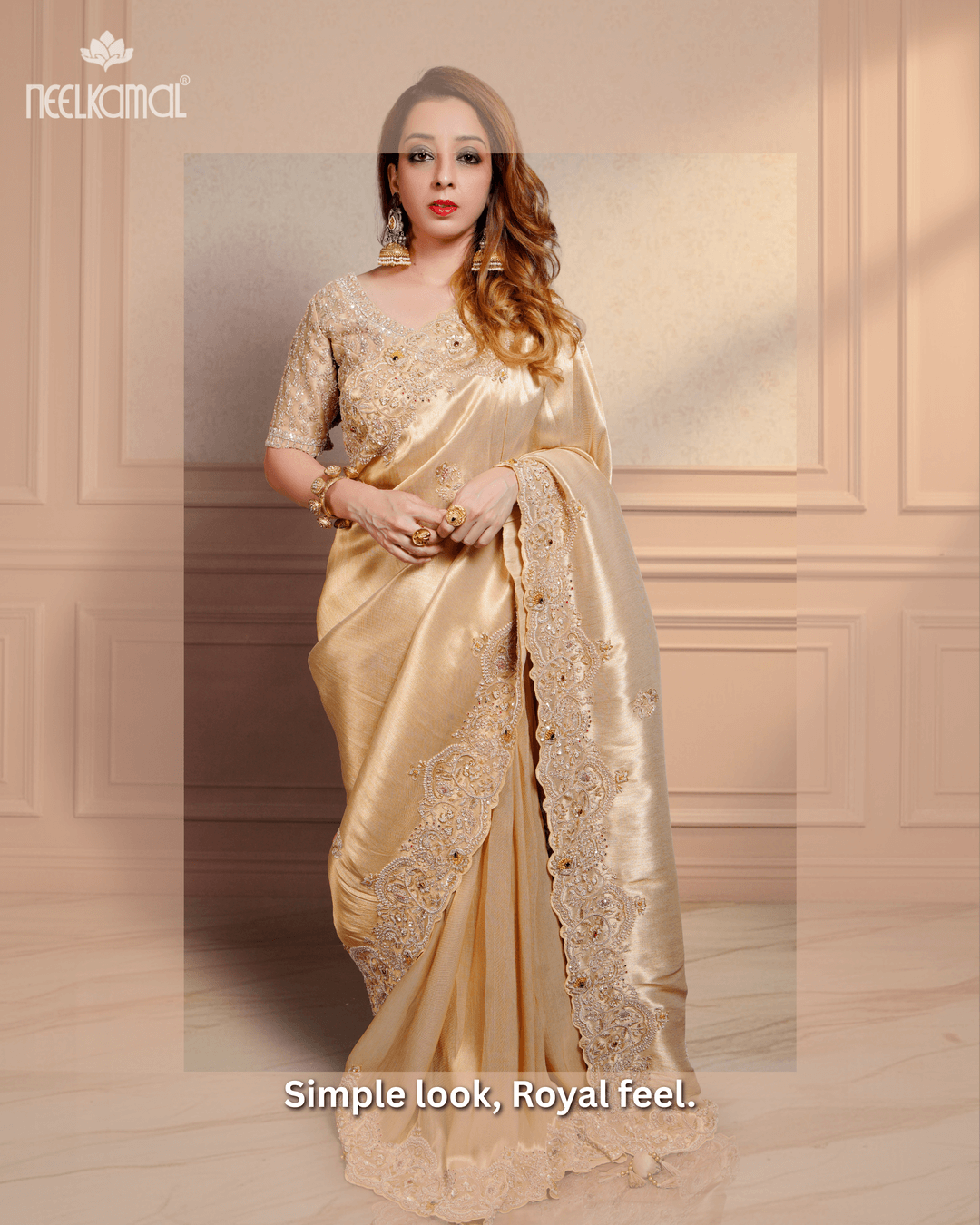 Party Wear Saree Golden