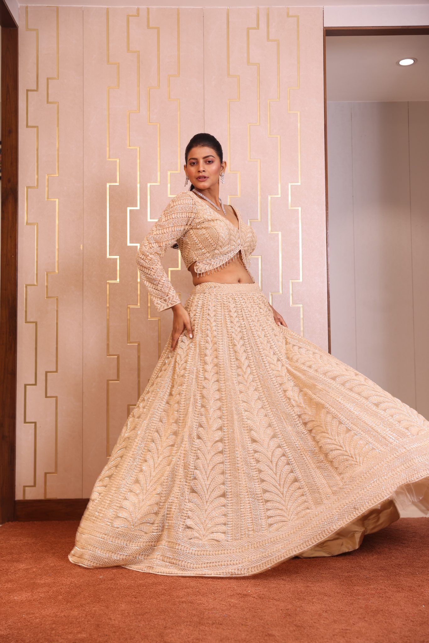 Royal Crimson Silk Bridal Lehenga Set with Intricate Zardozi and Floral Hand-Embroidery - Image 2