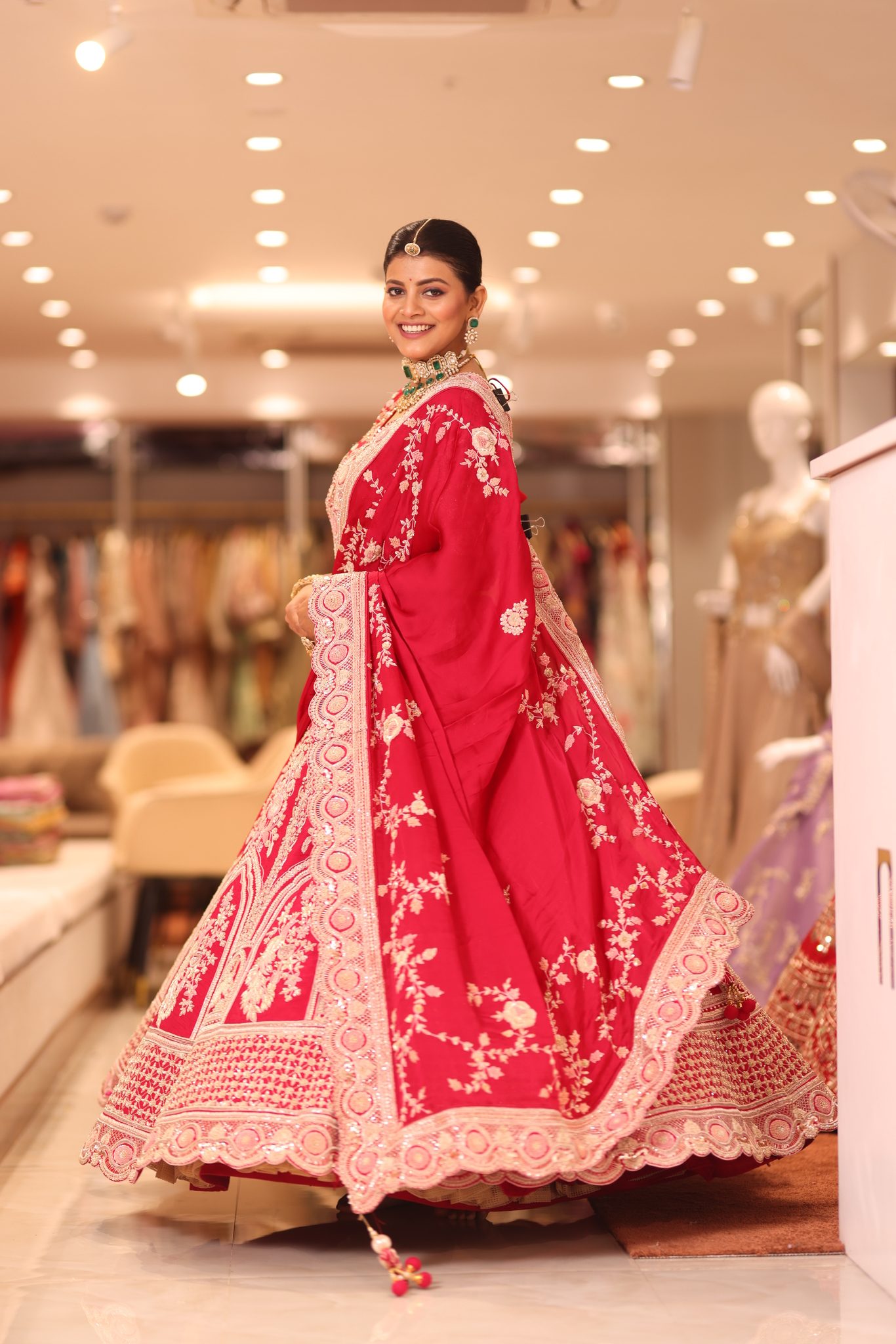 Royal Raspberry Pink Silk Bridal Lehenga Saree with Intricate Peacock Zardosi Border & Tulle Veil - Image 2