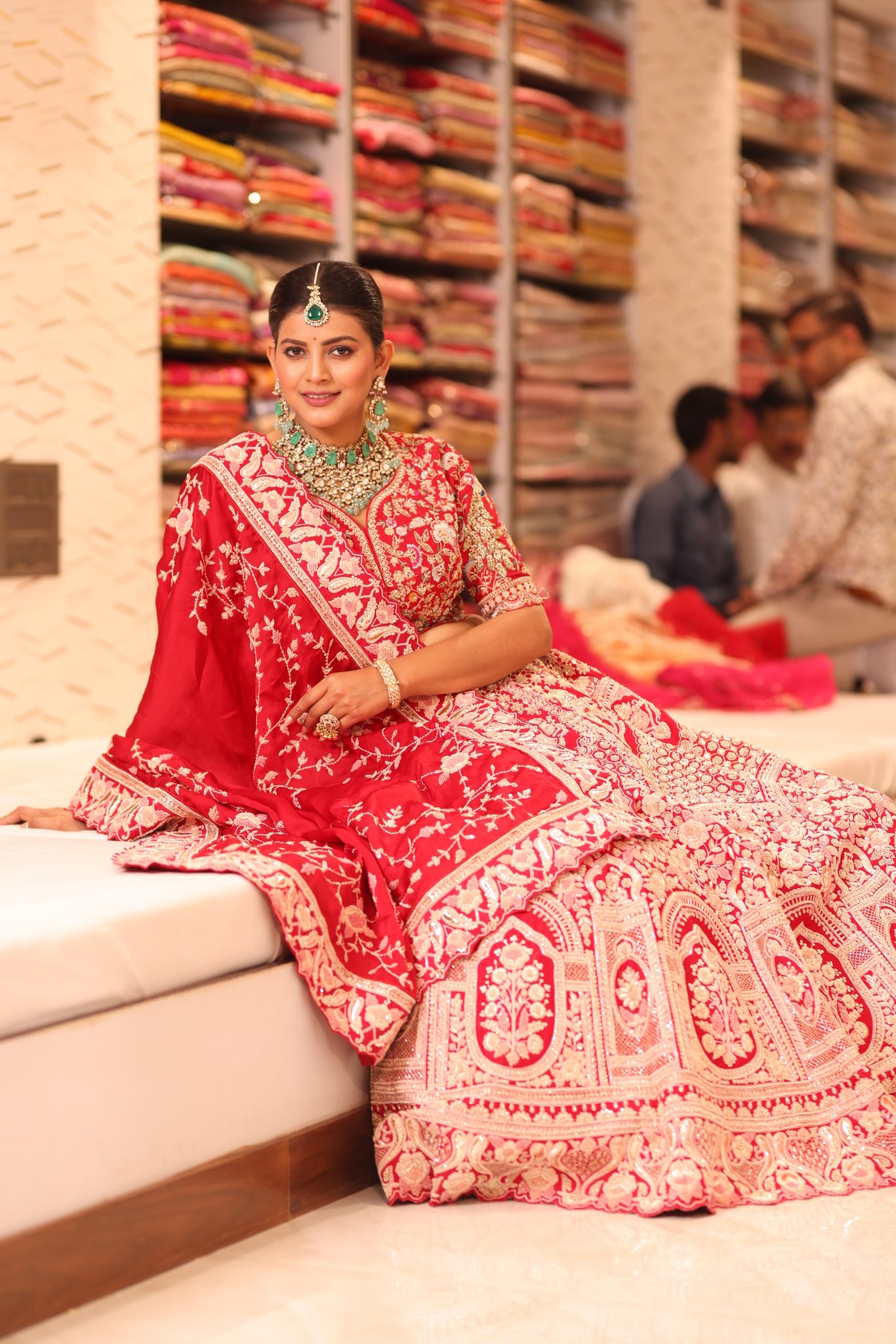 Vermilion Red Heritage Silk Bridal Lehenga with Ornate Palace Archways and Hand-Embroidered Floral Zardosi - Image 5