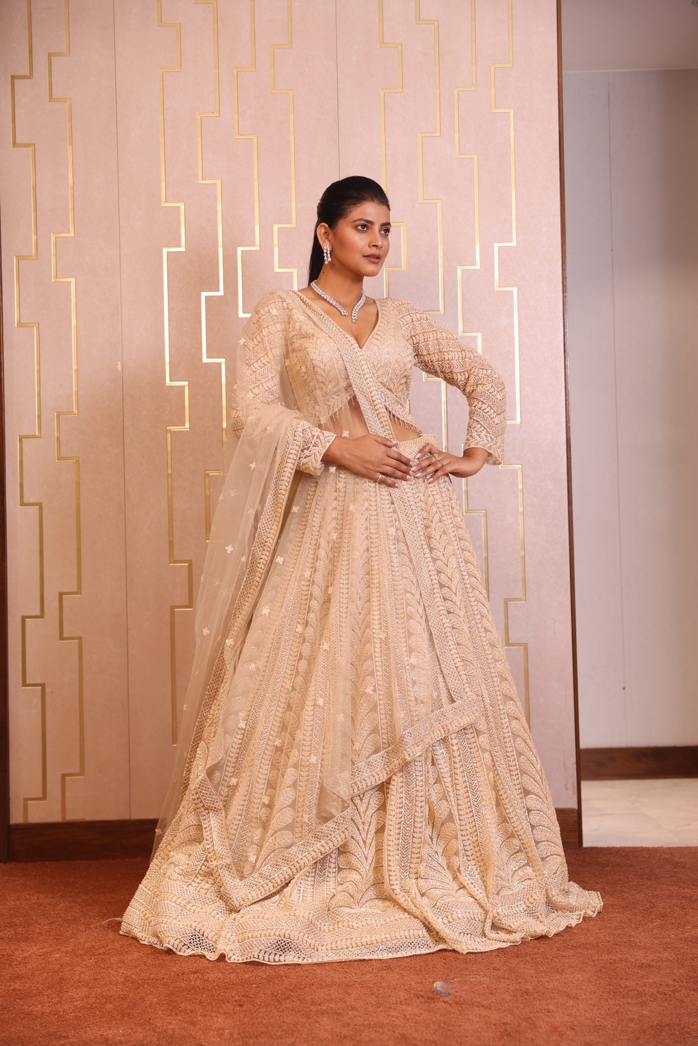 Royal Crimson Silk Bridal Lehenga Set with Intricate Zardozi and Floral Hand-Embroidery - Image 5