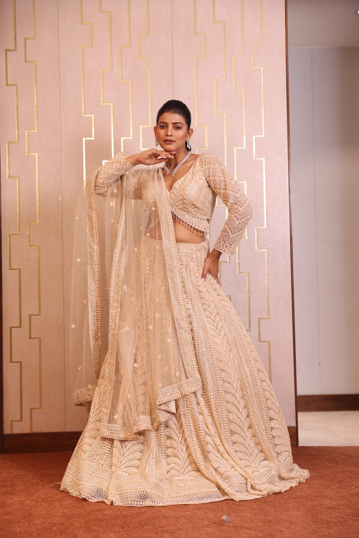 Royal Crimson Silk Bridal Lehenga Set with Intricate Zardozi and Floral Hand-Embroidery - Image 4